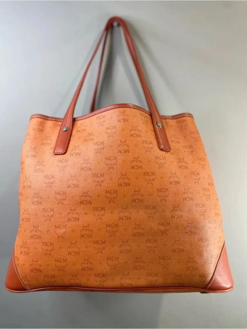 MCM Orange Monogram Tote Bag